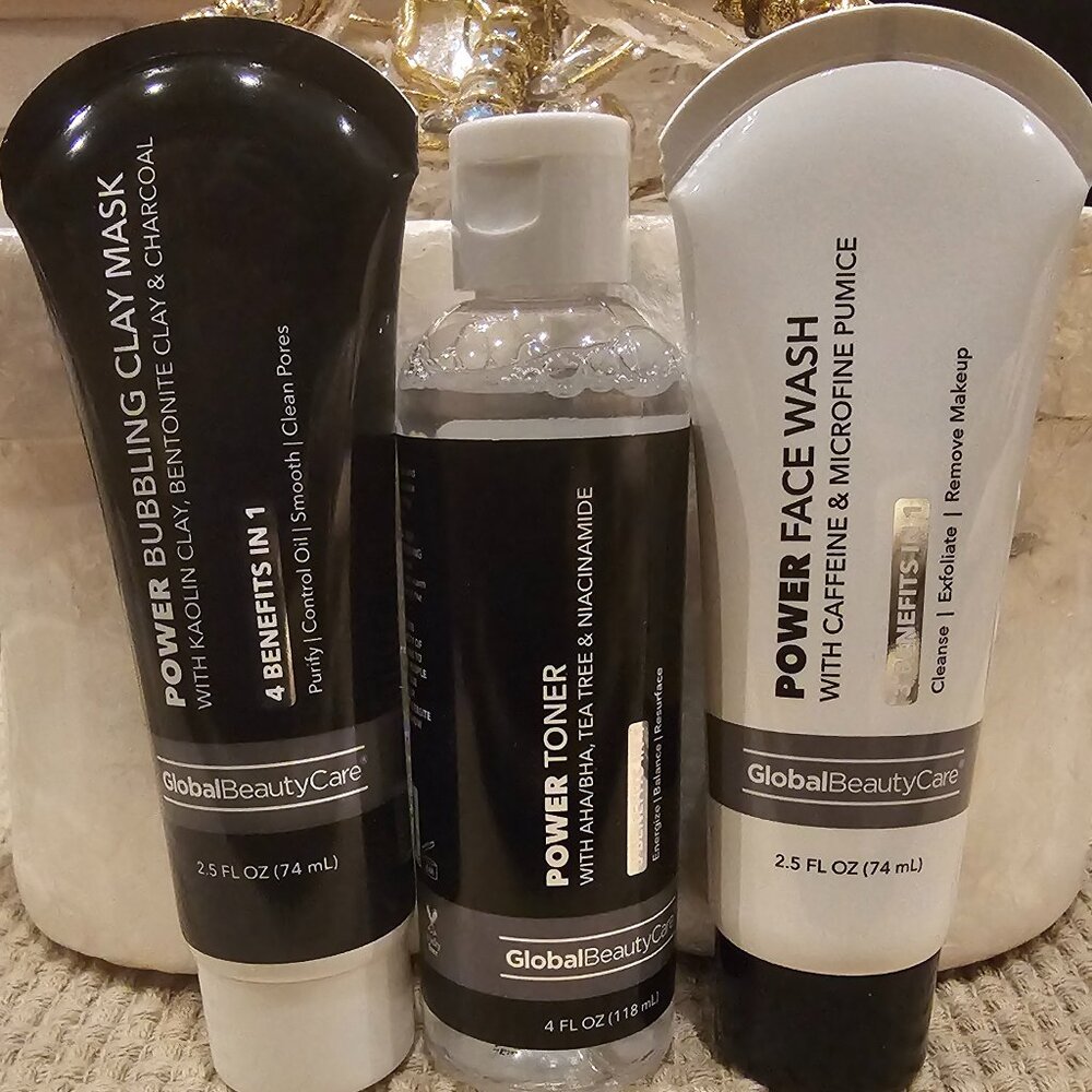 LOT OF 3 🌺GLOBAL BEAUTY 🌺POWER Face Wash / Toner / Bubbling Clay Mask 🌺